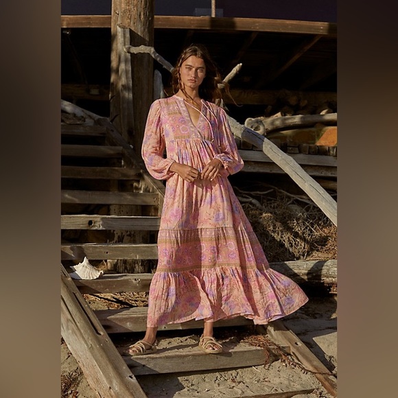 Spell Butterfly Boho Pink and Purple Maxi Dress in Musk - Picture 2 of 8